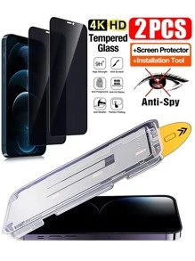 Yezodawee 2 piezas Protector de pantalla de privacidad con kit de instalación automática compatible con 12/12 Pro/12 Pro Max/11, protector de pantalla de teléfono 11 Pro/11 Pro Max/X/XR/XS/XS Max, Cubierta 15 Plus/15 Pro Max/15 Pro/15/14 Pro Max/14/14 Plus/14 Pro/13/13 Pro/13 Pro Max, vidrio templado de 9H, protector de pantalla de privacidad, antiralladuras, antihuellas, compatible con carcasas, compatible con la isla dinámica, protección completa de la pantalla