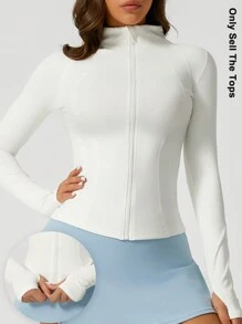 Women's Fishbone Pattern Yoga Sports Jacket, Stretchy Fitted Activewear Jacket - White - View 8