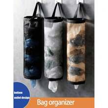 1pc Garbage Bag Storage Hanging Bag, Wall-Mounted Drawstring Shoe Storage Bag, Kitchen Plastic Bag Storage Box, Woven Net Bag, Plastic Bag Rack With Hanging Net Storage, School Supplies, College Student Storage Bag, Storage Bag, Storage Box, Storage, Kitchen