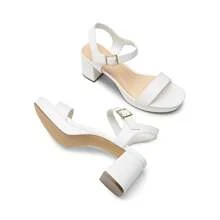 Women Comfortable Chunky Low Heeled Sandals Open Toe Buckle Decor Ankle Strap Heeled Sandals For Daily Wearing Wedding Party Prom - White - View 7