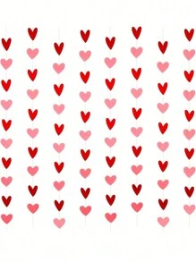 1pc Red & Pink Heart Garland- Valentines Day Decoration, Paper Romantic Hanging Hearts Banner For Valentine's Day Decor - Perfect For Party, Wedding, Engagement, And Home Decor