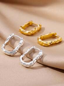 1 对时尚 U 形方形环形耳环女士金色不锈钢纹理几何耳环婚礼珠宝礼物