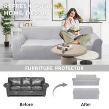 Farfallarossa Sofa Cover 1/2/3/4 Seater With Armrests, Stretch Velvet Anti-Scratch Sofa Protector For Pets, Universal Sofa Slipcover, Super Soft And Comfortable - Light Grey - View 7