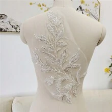 1pc Embroidery, Rhinestone, Sequin Leaf & Flower Applique, DIY Sewing Craft Supplies For Wedding Dress Decoration