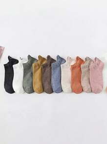10 Pairs Women Smiling Face Jacquard Boat Socks, Low Vamp Non-Slip Solid Color Thin Soft Simple Short Socks