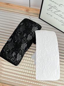 2 件女童和幼儿花卉提花紧身裤，黑白纯色，玫瑰花朵网眼无脚紧身裤，可爱的学院风无脚裤，适合日常穿着，搭配裙子、短裤、鞋子，开学季 - 彩色 - 查看 2