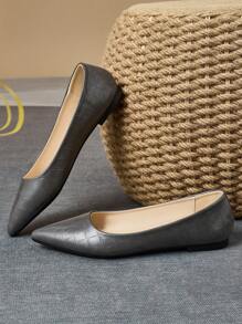 MonaNise Women's Comfy Snake Skin Pattern Pointed Toe Flat Shoes, Versatile In Red, Pink, Yellow, Grey, Burgundy, Olive Green, Navy, Brown For Travel, Vacation, Casual Wear - Grey - View 6