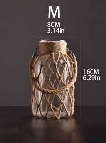 1Pc Rustic Glass Mason Jars With Jute T, Decorative Vases For Dried Flowers, Country Style Home Decor, Wedding Centerpieces, DIY Crafts, And Candle Holders Room Decor