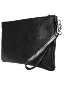Girly Handbags Womens Genuine Italian Metallic Leather Clutch Bag Purse Wristlet Handbag - Black - View 3