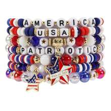 1 pieza Brazalete con cuentas con diseño de bandera estadounidense, brazalete patriótico para fiestas y días festivos
