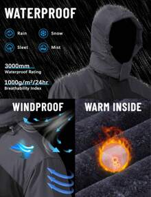 KEFITEVD Winter Jacket Men's Water-Resistant Fleece Jacket Snow Ski Jacket Military Tactical Jacket Coat Parka Hood Raincoat Ski Outfits - Carbon Grey - View 4