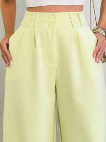 YING ZI Stone Mode Formal Tailored Wide Leg Trousers - Yellow - View 3