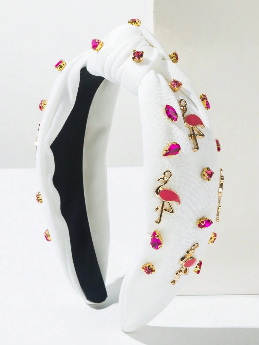 1pc Women Metallic Drip Oil Flamingo Decor Embellished Headband, Fashionable & Stylish Hair Accessory