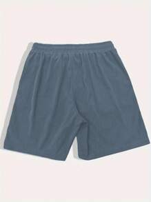 Men's Letter Print Drawstring Waist Pocket Casual Loose Shorts - Gray Blue - View 2