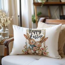 1pc 11.81*19.71in(30*50cm)/15.75*23.62in(40*60cm) Easter Egg & Rabbit Print Pillow Cover [Single-Sided Printing], Home Decor Cushion Cover For Bed, Sofa, Car, Suitable For Daily Use Or High-End Minimalist Decoration, Living Room, Bedroom - Multicolor - View 1