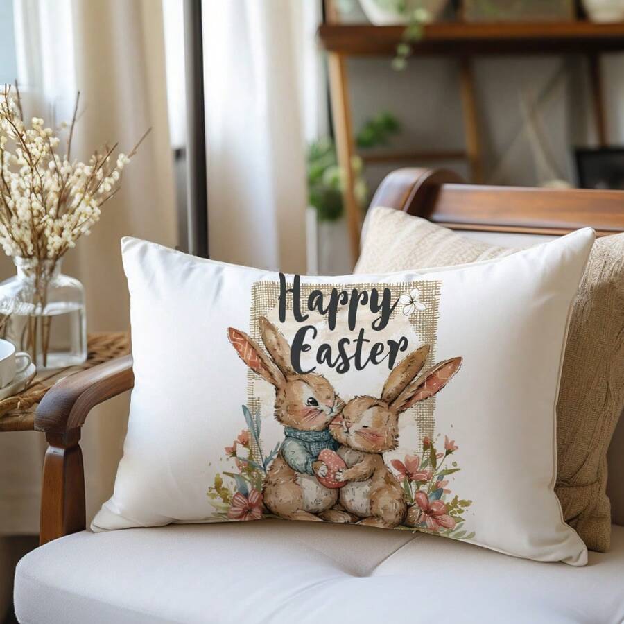 1pc 11.81*19.71in(30*50cm)/15.75*23.62in(40*60cm) Easter Egg & Rabbit Print Pillow Cover [Single-Sided Printing], Home Decor Cushion Cover For Bed, Sofa, Car, Suitable For Daily Use Or High-End Minimalist Decoration, Living Room, Bedroom - Multicolor - View 1