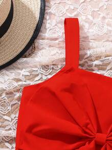 Cute Teenagers Girls Bowknot Camisole And Shorts Set, Suitable For Beach Vacation, Summer