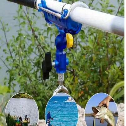 360°可调节鱼竿架 - 一键锁定，可放置在沙滩和地面上，蓝色