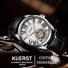 [定制] KUERST 品牌 2025 新品表壳侧面定制文字/带扣男士自动机械表带镂空指针/陀飞轮设计，时尚高端优雅精致定制时计，适合作为婚礼礼物/生日/毕业典礼/父母节/新年/复活节/周年纪念礼物 - 黑色 - 查看 7