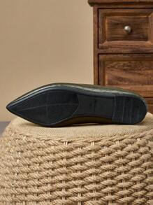 MonaNise Women's Black Snake Print,Red Outside, Pink Stone Print, Yellow Pointed Toe Flat Shoes, Suitable For Travel, Vacation, Casual, Versatile, Olive Green, Navy Blue, Brown Slip-On Flats - Olive Green - View 8