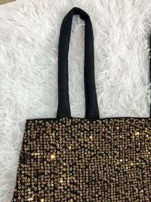 Women's Sequin Shorts Set With Pockets, Cropped Top And Straps For Bloggers - Gold - View 3