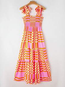 Acelitt Đầm không tay màu hồng kiểu Bohemian với viền bèo nhún, thanh lịch mùa hè. - Nhiều màu - Xem 6