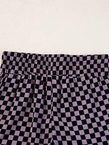 Acelitt 女士格子豹纹高腰直筒开衩休闲短裤，适合海滩度假，黑色夏季款 - 黑色 - 查看 8