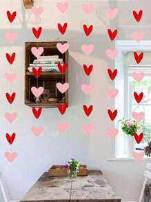 1pc Red & Pink Heart Garland- Valentines Day Decoration, Paper Romantic Hanging Hearts Banner For Valentine's Day Decor - Perfect For Party, Wedding, Engagement, And Home Decor