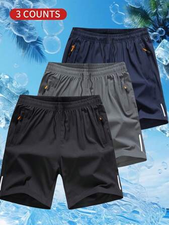 3 件装女式纯色休闲运动短裤，带拉链口袋和印花设计，适合夏季跑步、健身、日常穿着和户外活动