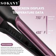 SOKANY SOKANY Placa cerámica multifuncional, plancha de pelo, clip alisador, herramienta de peluquería. Tres en para rizado y alisado en seco y húmedo, temperatura ajustable hasta 750 grados, calentamiento rápido, apto para uso doméstico y salones de belleza