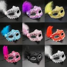 Sanrio 1pc Carnival Party Mask, Masquerade Mask For Women, Feathered Princess Mask For KTV, Pool Party, Sexy Half Face Mask, Costume Mask