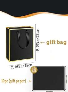 10个/4个/1个 - 金属色纸质礼品袋，带提手和薄纸 - 感谢礼品袋 - 秋季派对、圣诞节、排灯节、新娘送礼会（白色、黑色） - 黑金色 - 查看 5
