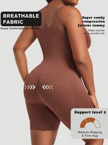 1pc Women Plus Size Seamless Shapewear Jumpsuit, Black Cinched Waist Bust-Lifting Tummy Control Overall Body Shaper