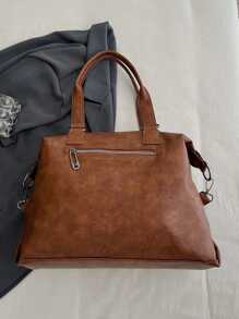 2025 Fashion Soft Leather Casual Shoulder Tote Bag, Vintage Solid Color Versatile Handbag For Work & Daily Use