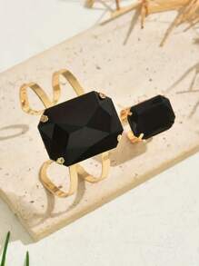 1 Set Fashionable Exaggerated Metal Inlay Pearl Women's Bracelet, Ring And Jewelry Mini Accessory Set - Holiday Gift - C Black - View 4