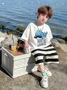 Tween Boy Casual Loose T-Shirt Cartoon Blue Shark Beach Seaside Fashion Round Neck Short Sleeves Boys Graphic Tee Kids Basic Short Sleeve,Tops For Summer,Funny Tshirts