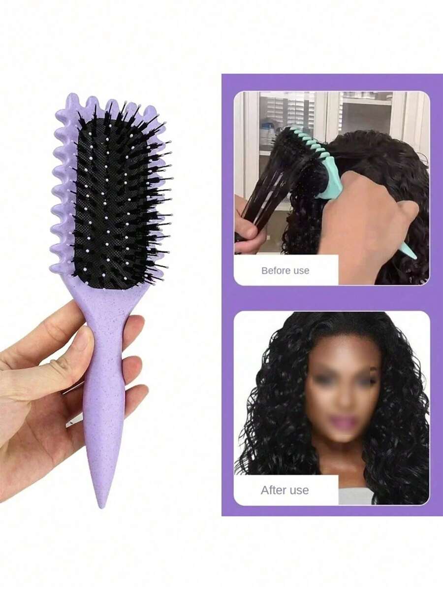 1 件新款卷发刷，2025 最新款野猪鬃毛造型刷，梳子，由尼龙和荞麦茎制成，可用于干发和湿发，顺滑秀发，不打结，小巧方便，易于携带，适合所有发型和所有女性的卷发