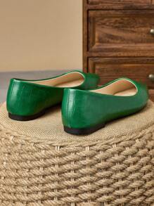 Women Snake Skin Pattern Casual Pointed Toe Flat Shoes, Red, Pink, Yellow, Grey, Burgundy, Olive Green, Navy, Brown, Versatile Slip-On Shoes - 綠色 - 查看 6