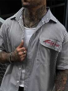 男士条纹短袖 Polo 衫，时尚有领工装衬衫