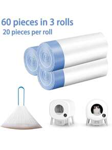 20pcs/Roll,White PE One-Time Drawstring Cat Litter Bags,Self - Cleaning Cat Litter Box Garbage Bags, Extra - Large Cat Litter Box Replacement Liners, Drawstring Garbage Bags Suitable For Robots Thick Plastic Bags For Cleaning, Compatible With Self- Cleaning Cat Litter Box Liners And Free Pet Shovel, Anti- Tear And Leak, For Reusable And Disposable Trays((64cm X 40cm)