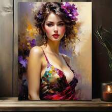 Vibrant Abstract Woman With Flower Headdress - Wooden Frame Canvas Painting 2.25cm Piece (3) Thickness 0.9inch / 30, Home Gift Decoration, Room Decoration Aesthetics, Wall Decoration Art, Perfect Gift, Autumn Winter Wall Decoration, Living Room Decoration, Bedroom Decoration, Kitchen Decoration, Entrance Decoration, Bathroom Decoration, Direct Wall Painting, High-Quality Wall Painting Poster