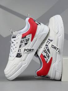 男士运动休闲运动鞋，系带软底平底舒适男士滑板鞋，轻便低帮日常鞋 - 紅白色 - 查看 3