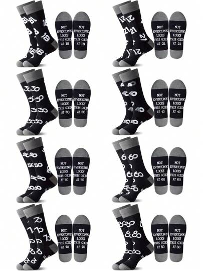 1 Pair Birthday Gifts For Men Aged 18/21/30/40/50/60/70/80, Funny Mid-Calf Socks For Men, Socks With Age Letters, Age Socks For Men, Birthday Gifts For 18/21/30/40/50/60/70/80 Years Old, Very Cool Gifts For Men, Novelty Men Socks, Fall