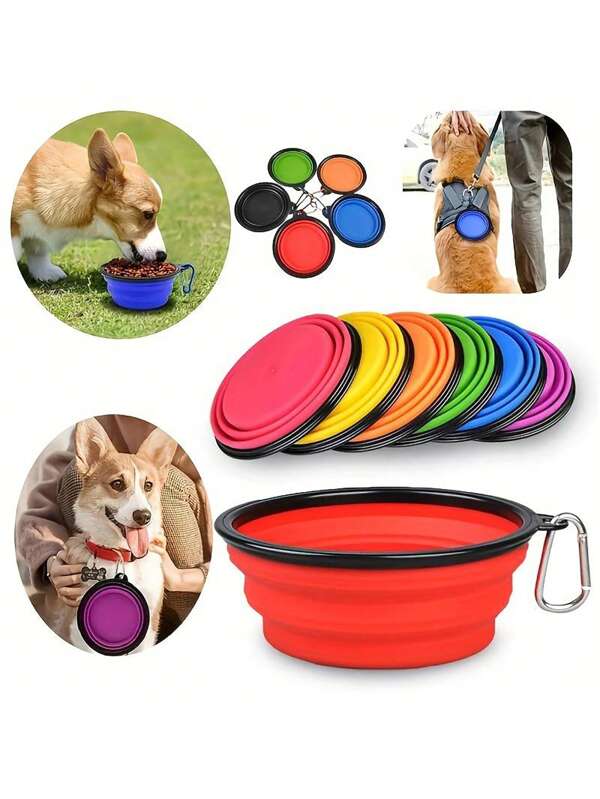 Tigela dobrável portátil para animais de estimação ao ar livre, tigela expansível para cães, tigela dobrável de silicone com alimentação lenta, tigela de água suspensa para animais de estimação, tigela de viagem dobrável premium para cães, para cães e gatos beberem, design durável, portátil e de dobramento rápido com mosquetão expansível