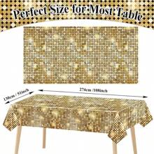 1pc Disco Thema Gradiënt Goudkleurige Tafelkleed, Wegwerp Plastic PE Tafelkleed Voor Feest, Bruiloft, Jubileum, Verjaardagsdecoratie