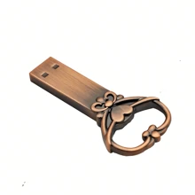 Unidad flash USB de cobre con forma de corazón de 128 GB, unidad flash USB metálica retro de 64 GB, memoria USB creativa de 32 GB como regalo