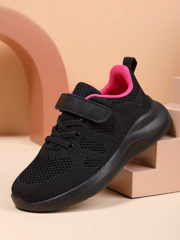 1 par de zapatillas de malla transpirable de punto, suela ligera de EVA antideslizante, cierre de correa mágica, opciones de colores de moda, cómodo, estilo universitario, de vuelta a la escuela, entrenamiento al aire libre, uso diario, adecuado para primavera, verano, otoño, invierno