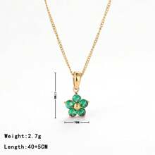 1pc 18K Gold Plated Stainless Steel Cubic Zirconia Flower Necklace, Suitable For Couples Everyday Wear