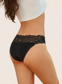 3 件套纯色蕾丝拼布无缝女式三角内裤