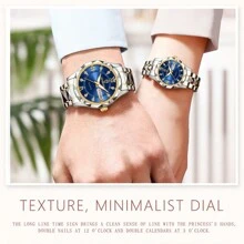 BINBOND 2 件情侣石英表罗马数字时尚不锈钢防水男士腕表女士情侣手表情人节情侣礼物